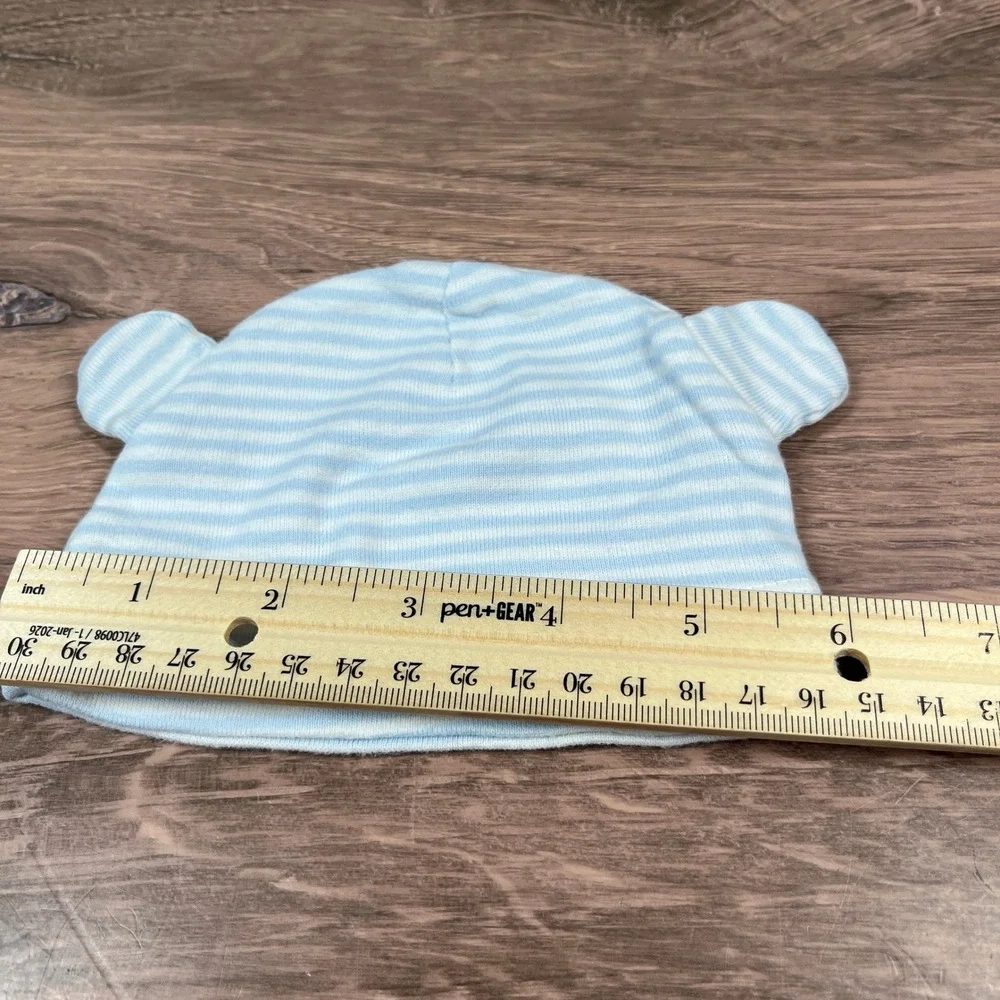 Lovespun Carters Baby Beanie Set 0-6M Brown Fox Blue Striped Bear Ear Hats